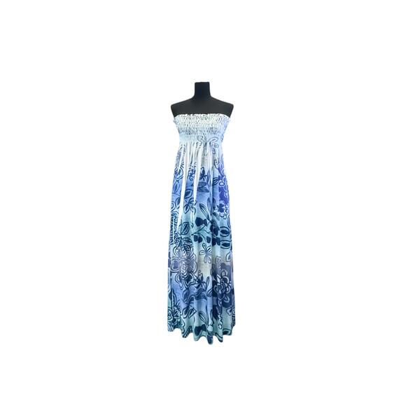 Yahada Blue Floral Smocked Strapless Maxi Dress - Medium - Picture 9 of 9